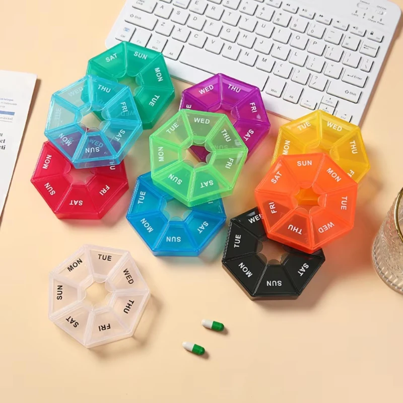

1/2/3Pcs A Week 7 Corners Pill Box Round 7 Boxes For One Week Small Pill Box Mini 7 Days Portable Points Medicine Jewelry Box