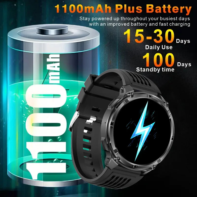 นาฬิกาสมาร์ทโฟนบลูทูธ DAORKOW 2025 รุ่นใหม่ แบตเตอรี่ 1100 mAh พร้อม GPS เข็มทิศ วัดความสูง กันน้ำ 10 ATM สำหรับผู้ชายและผู้หญิง