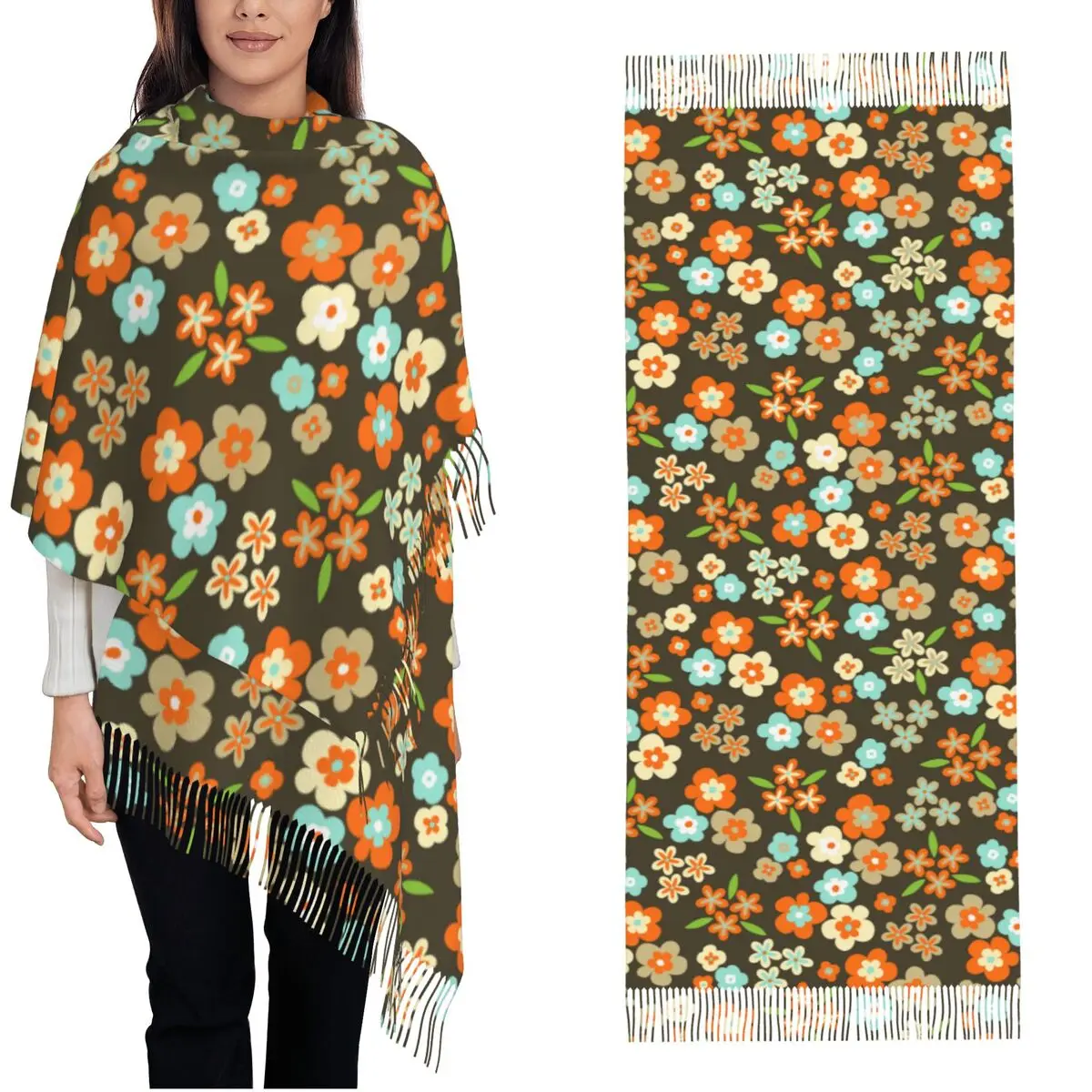 Beautiful Daisy Flowers Scarf for Womens Winter Warm Cashmere Shawls and Wrap Floral Aesthetics Large Shawl Scarf Ladies