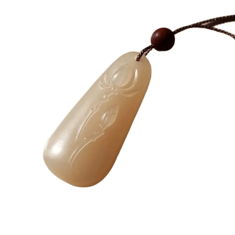 Natural Hetian Jade Lotus Root Pink Brand Pendant Lotus Deer Brand Versatile Unisex Jewelry Holiday Gift