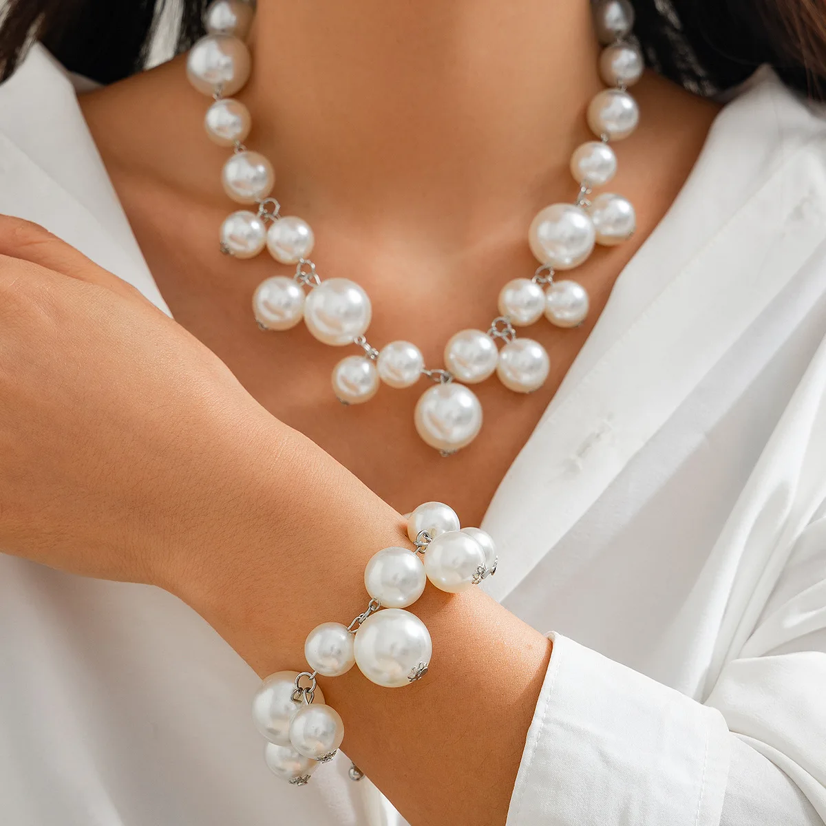 Trendy Big Beads Choker Necklace Imitation Pearl Punk Collares Grandes De Moda 2026 Birthday Gifts Women
