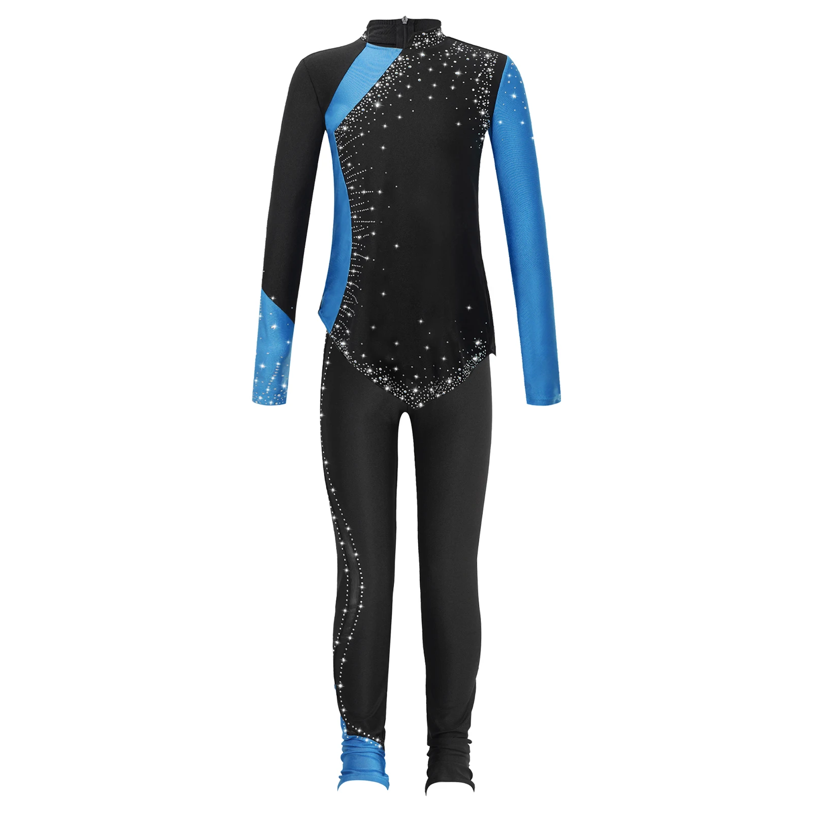 Kids Girls Figure Skating Costume Ballet Dance Gymnastics Performance Dancewear Rhinestones Long Sleeve Sweatshirt with Leggings