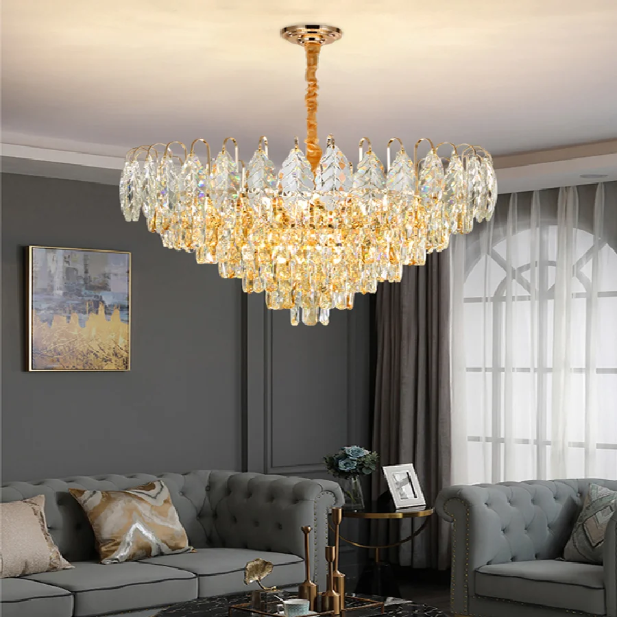 

Gold Pendant Light Kitchen Island Leaf Crystal Dimmable LED Lustre Luxury Home Decor Hanging Lamp Upscale Dining Table