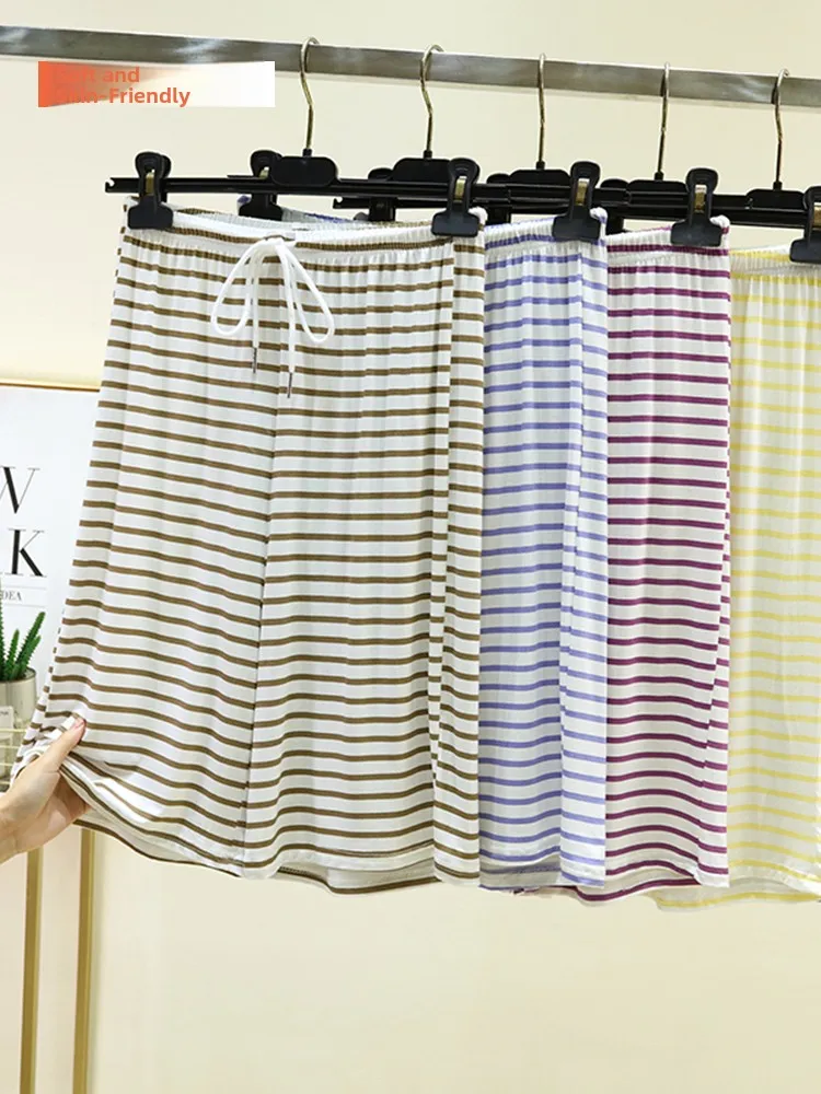 

Modal Striped Shorts Women's Summer Loose Casual Five-Point Pants High Waist Home Large Shorts Cool Feeling Sleepwear