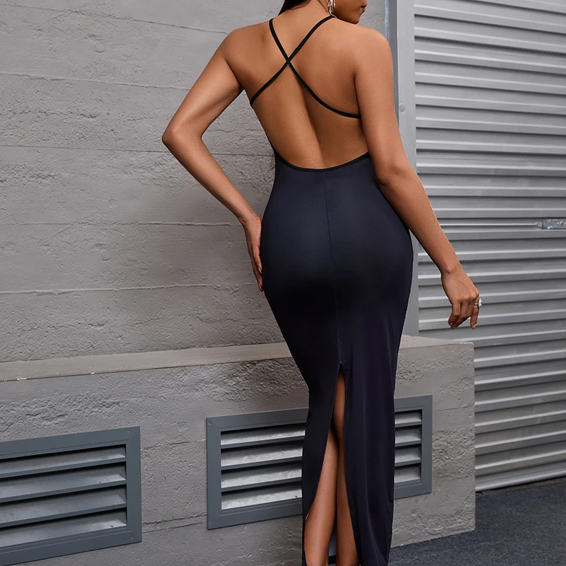 BKLD Charming Date Evening Dinner Party abiti floreali Robe Summer Cross Strap Backless senza maniche guaina Back Split Dress