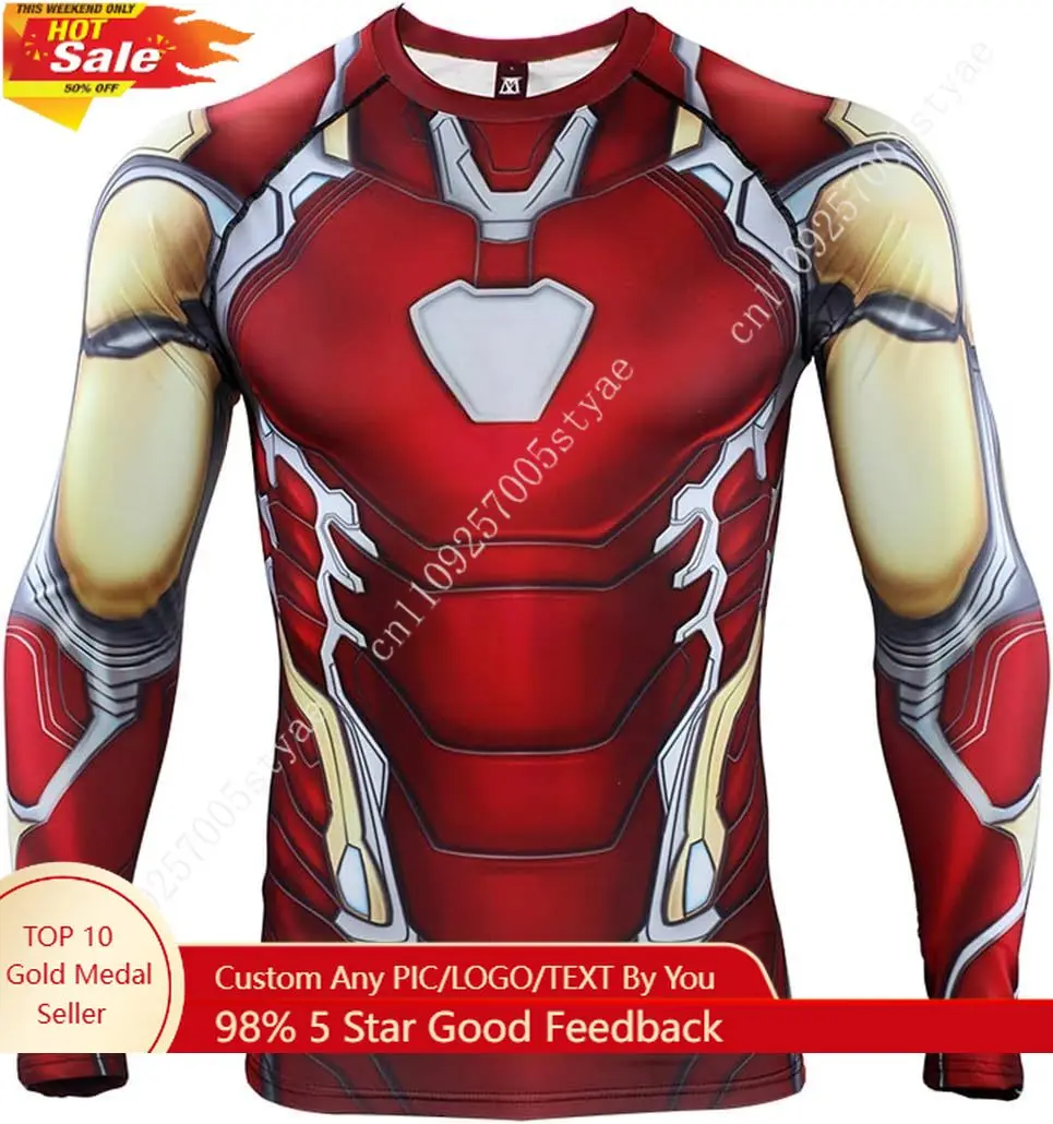 

Iron Man Green Muscle 3D Close-Fitting T-Shirt Quick-Dry Tee Summer Tops Elastic Sport Tshirt Long Sleeve T-shirt Cosplay Shirt