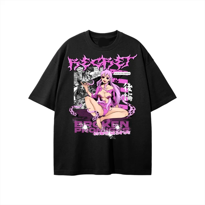 Black Appearance for Anxiety Anime Grunge Art Retro Style Summer Casual T-Shirt Men's and Women's Luxury Brand