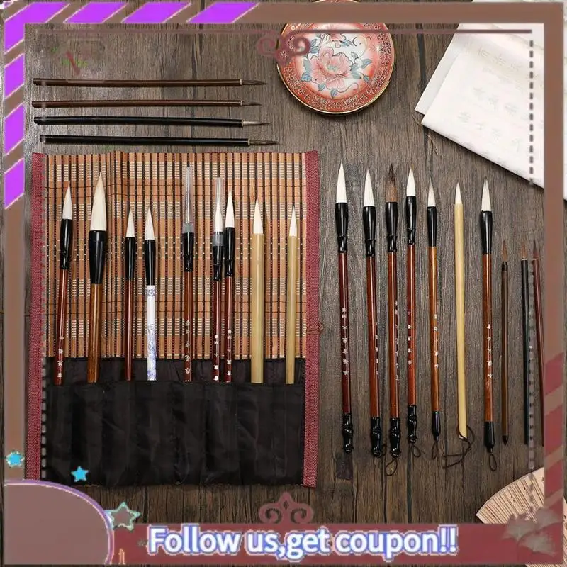 ABBG-48Pc Chinese Calligraphy Brush Set Watercolor Brush Bulk With Roll Bamboo Brush Holder For Writing Suitable For Painting