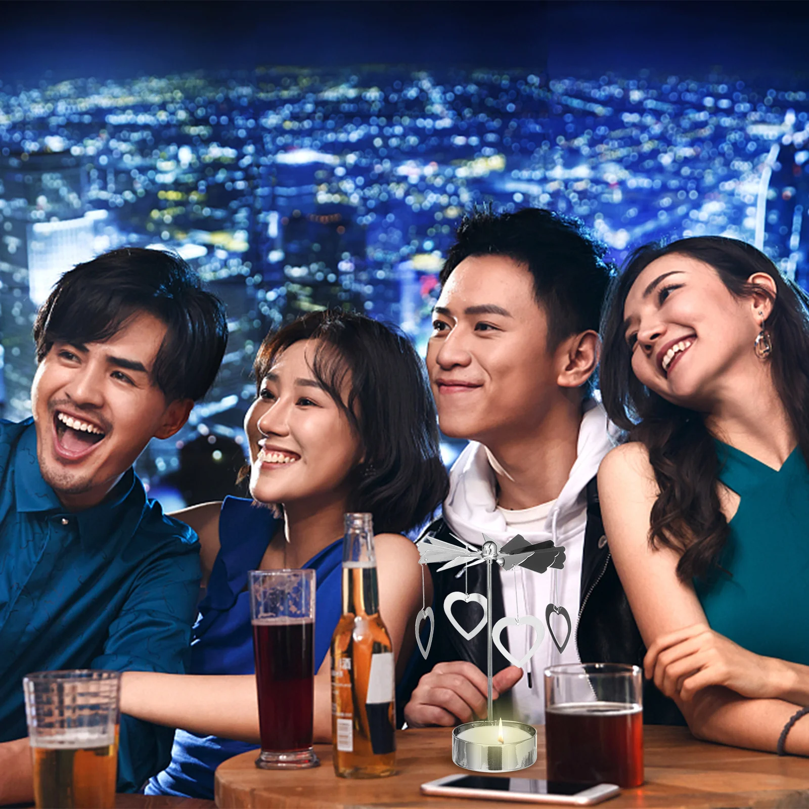 

2Pcs Metal Rotating Candlesticks Pendant Style Romantic Desktop Ornament for Valentines Christmas Wedding Party Decor