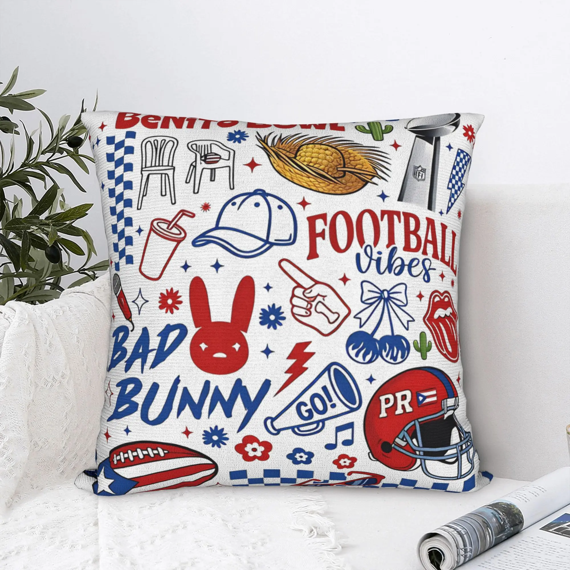 Benito Bowl 2026  Bad Bunny   Square Pillowcases Polyester Home  Cushion Case Funny Decorative Pillow Cover 45*45