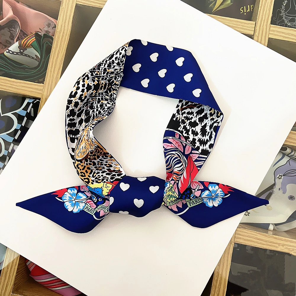 Brand Leopard Parrot Heart Silk Scarf Women Design Summer Scarf For Ladies Hair Accessories Foulard Hair & Bag Scarves Headband