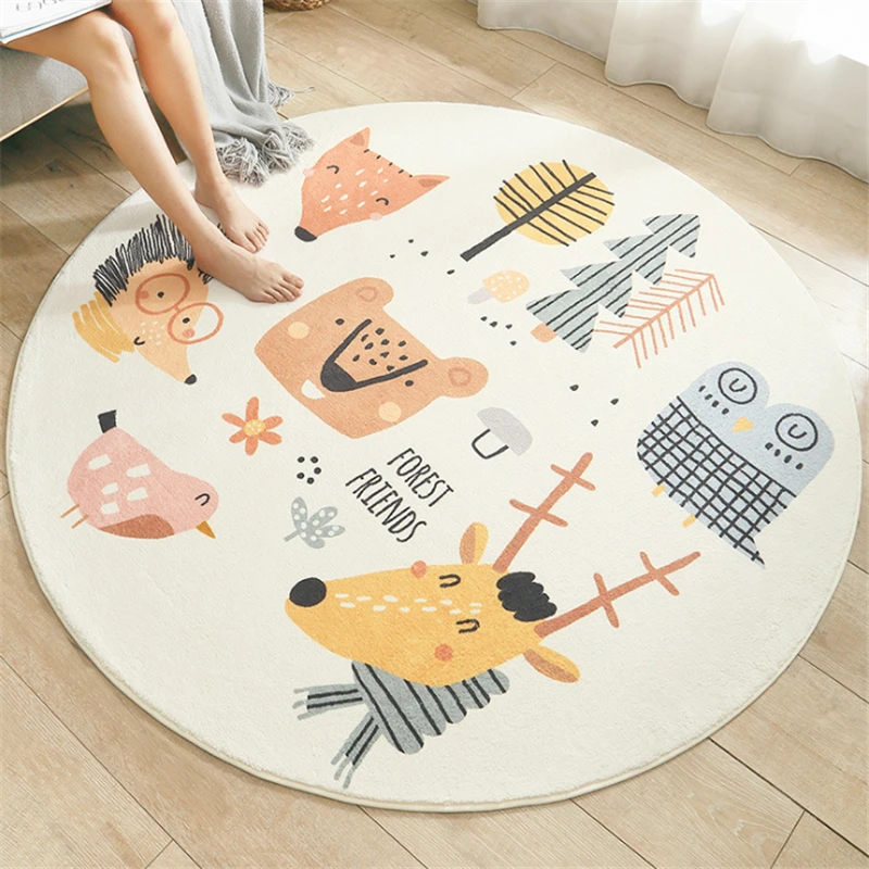 Runder Lammfell-Teppich mit Cartoon-Druck für Wohnzimmer, Rutschfester Teppich für Sofa, Schlafzimmer, Tatami, Bettvorleger – Detail 4