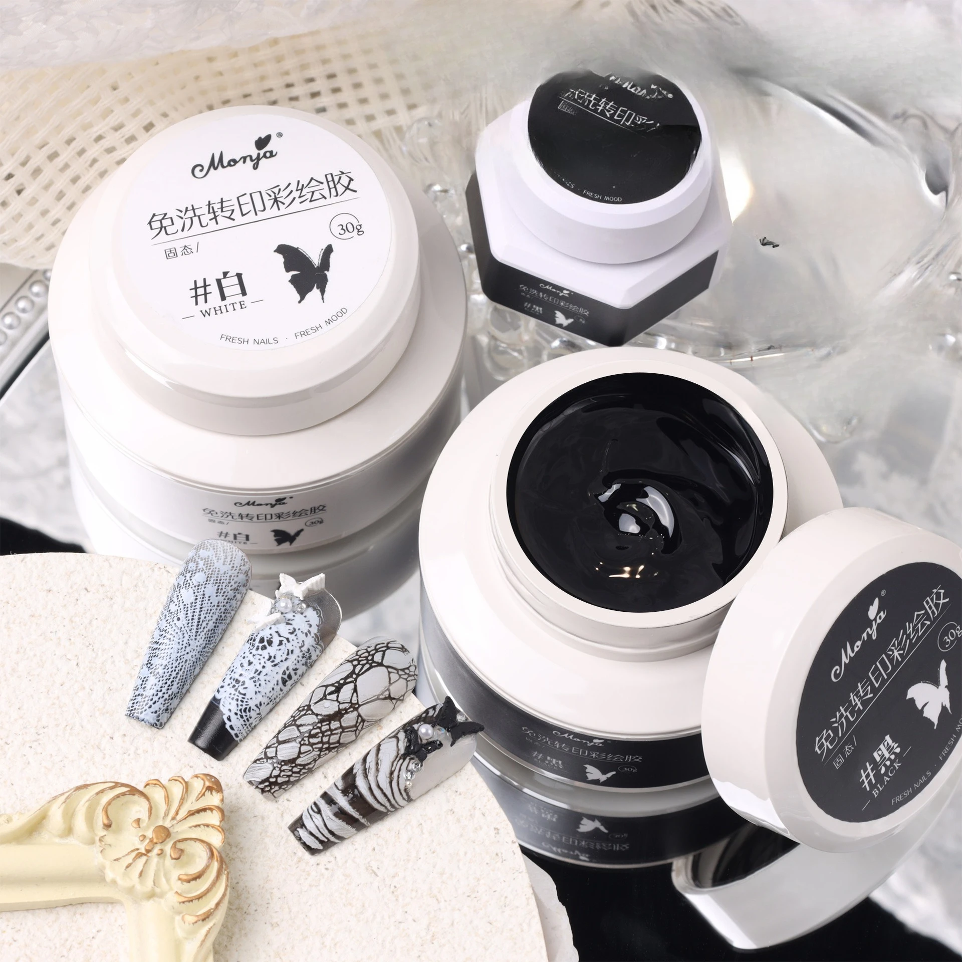Black White Pat Painting Gel Nail Polish Blossom Stamping Design UV LED Soak Off Gel Varnishes Gradient Pat Gel for Manicure