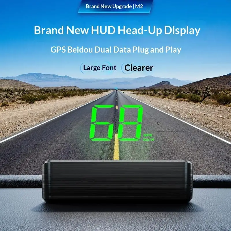 M2 HD Car Head Up Display GPS Speedometer KMH Digital HUD Windshield Projector for Novice Drivers