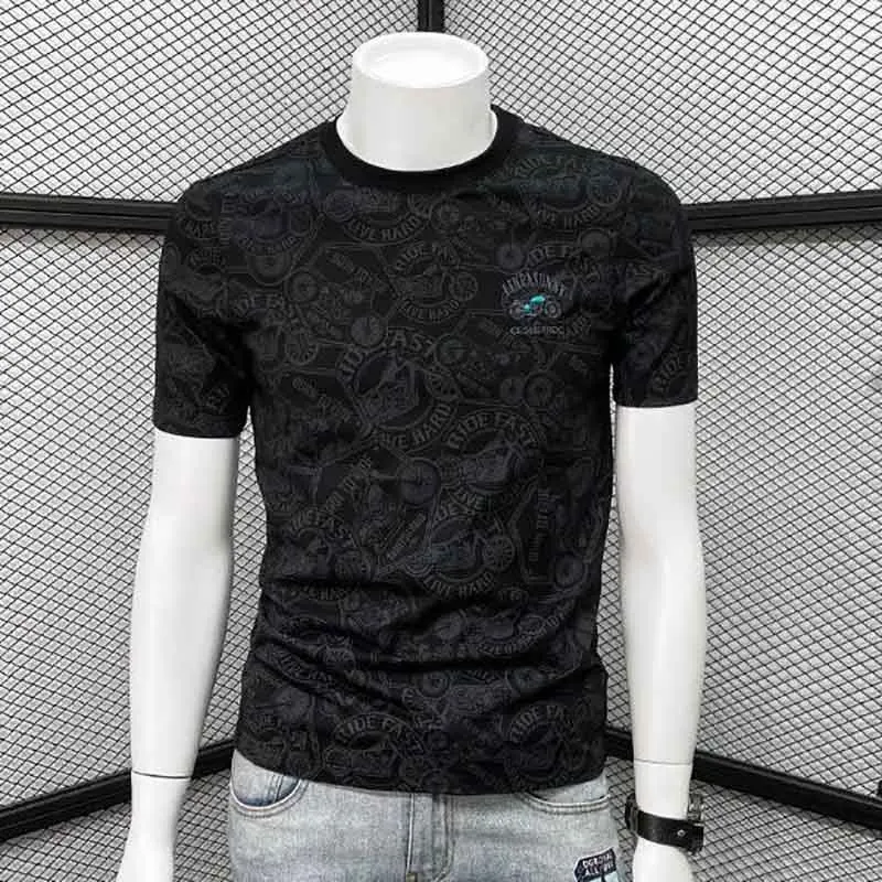 

European Fashion New Short Sleeve T Shirt Men's High-end Embroidered Cotton T Shirt Men's Slim Casual Half Sleeve