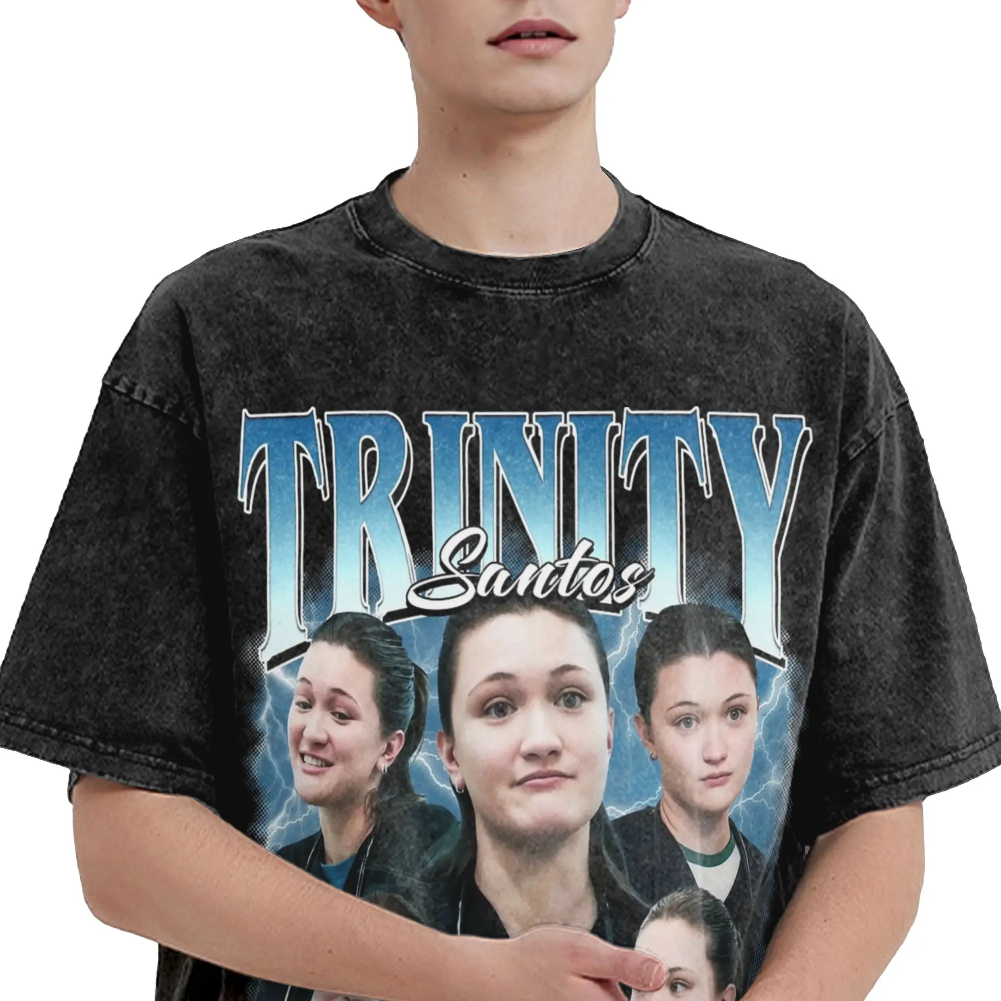 Trinity Santos Bootleg The Pitt Tv Show Washed T Shirts Streetwear Hip Hop Vintage T-Shirt Tees Tops Men 100% Cotton Oversize