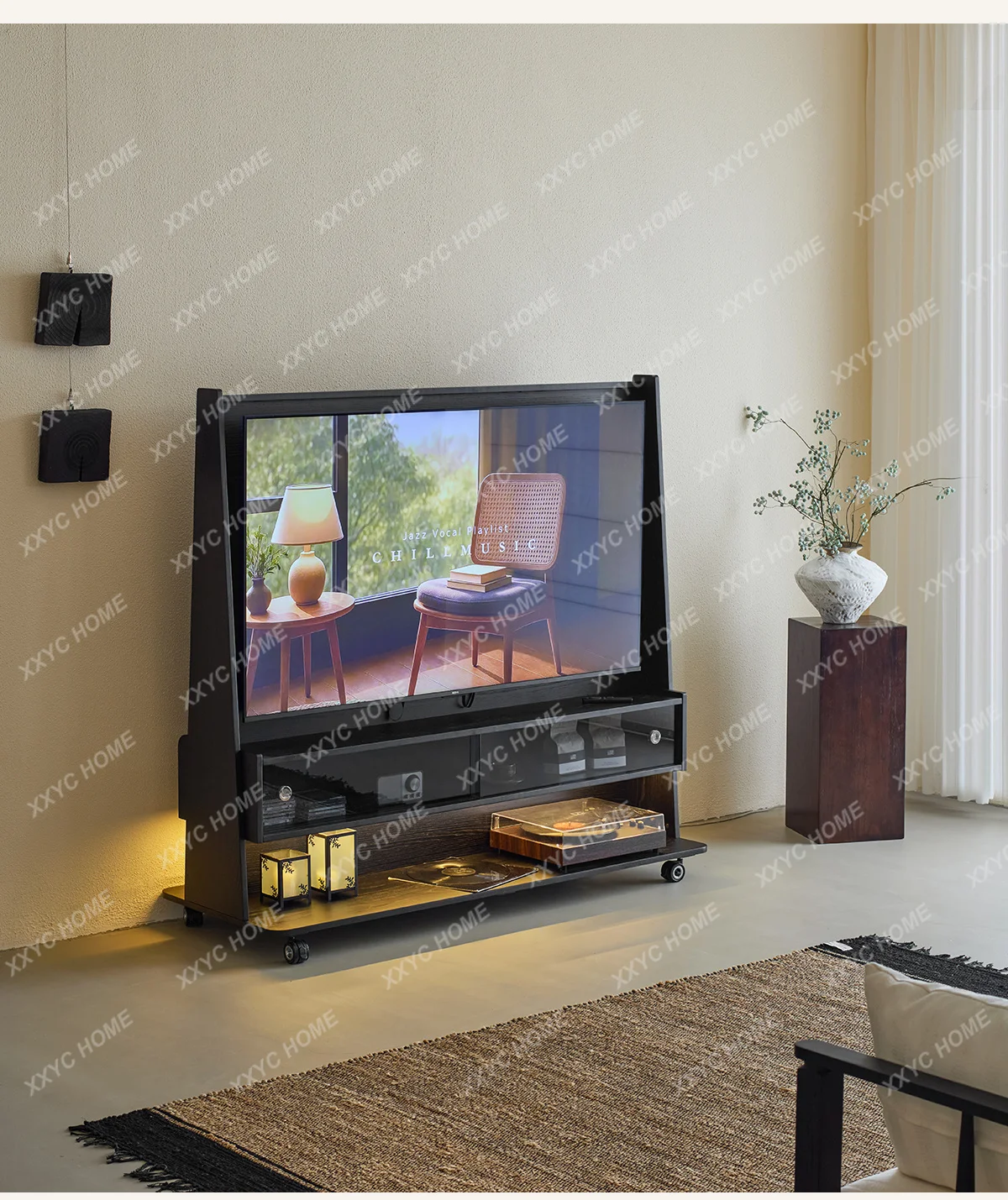 Solid Wood Mobile TV Cabinet, Living Room And Household Antique Storage Locker Integrated TV Bracket Electrical Cabinet