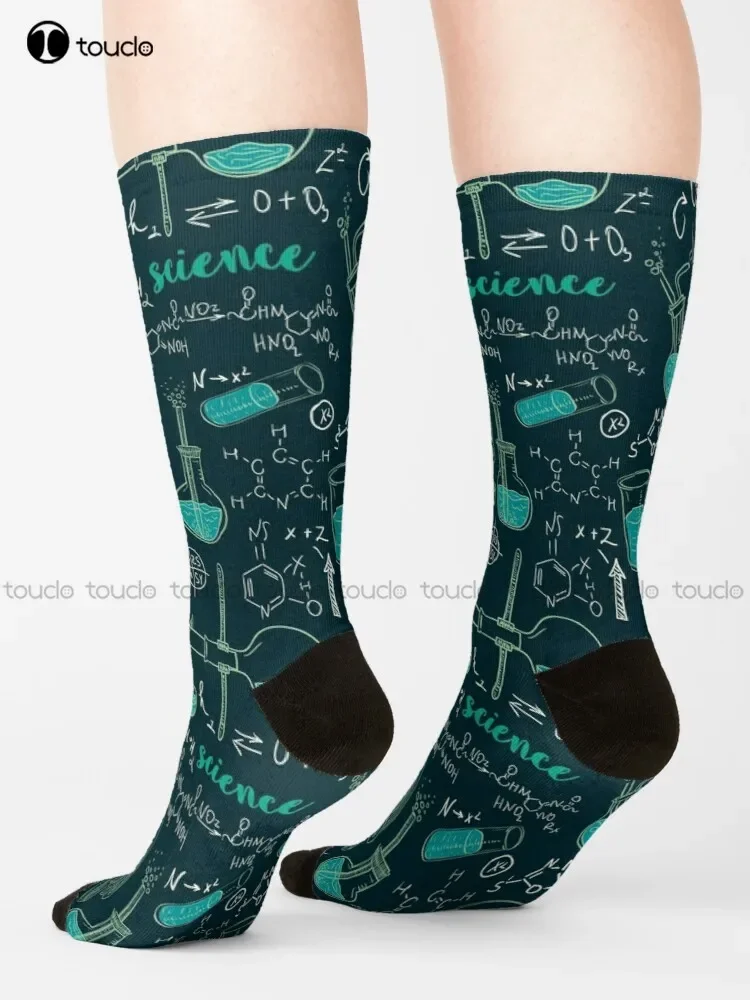 Vintage Seamless Pattern Old Chemistry Laboratory With Microscope Tubes And Formulas. Socks For Men Christmas Gift Custom