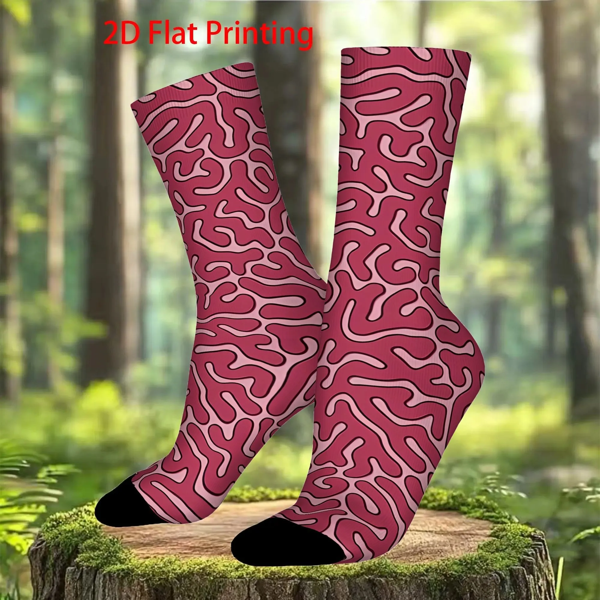 Brain Tissue Pattern Crew Socks Unisex Funny Novelty 2D Printed Mid-Calf Socks for Daily Sports Wear