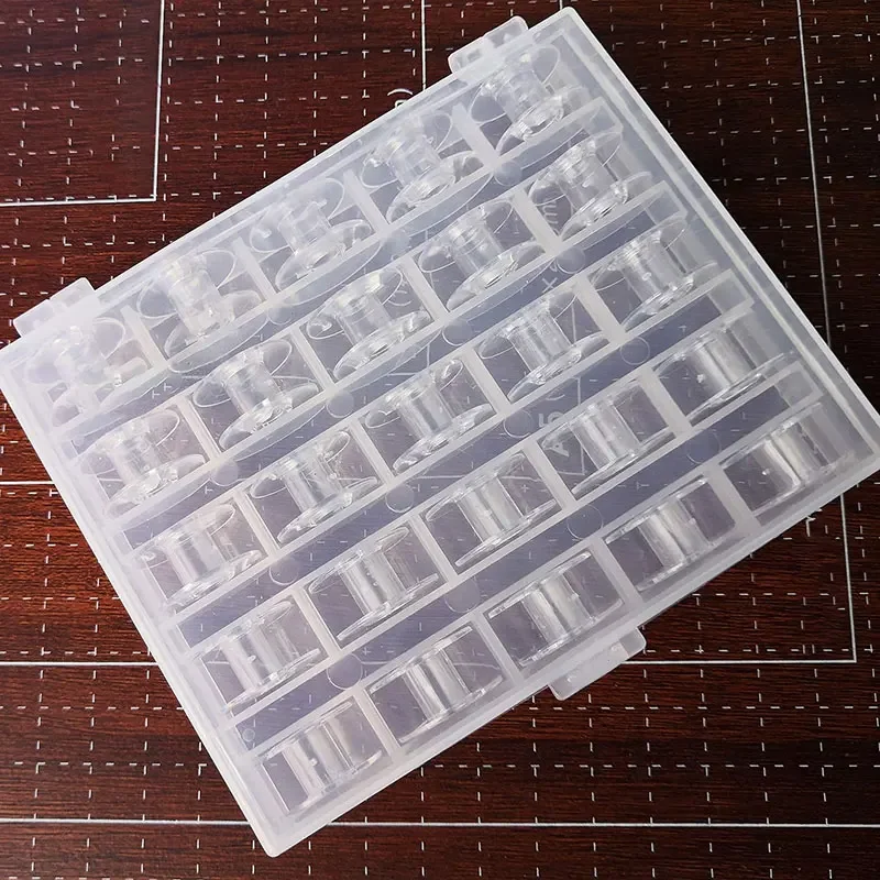 25 Pcs Sewing Bobbins Spools Clear Plastic Sewing Machine Bobbins with Storage Box Empty Bobbins Spool for Sewing Machine Tools