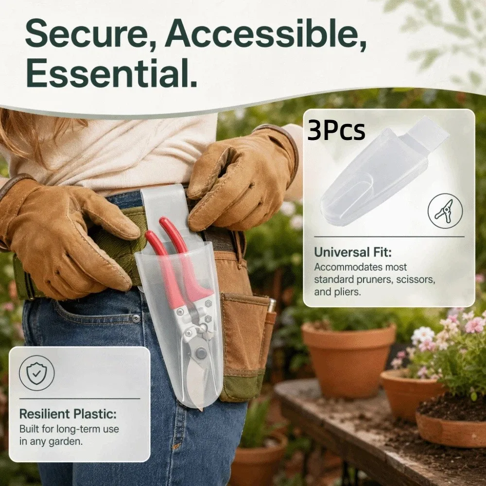3Pcs Waist-Mounted Pruning Shears Belt Bag Durable Transparent Frosted Pruning Shears Organizer Reusable Portable