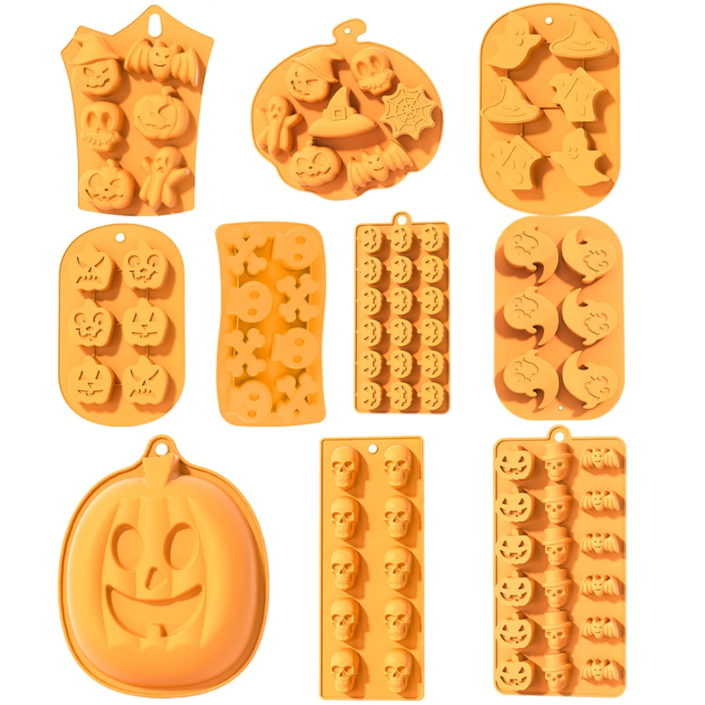 Halloween Baking Fondant Mold Ghost/Pumpkin/Skeleton Cupcake Mold Silicone Muffin Mould for Making Muffins Puddings