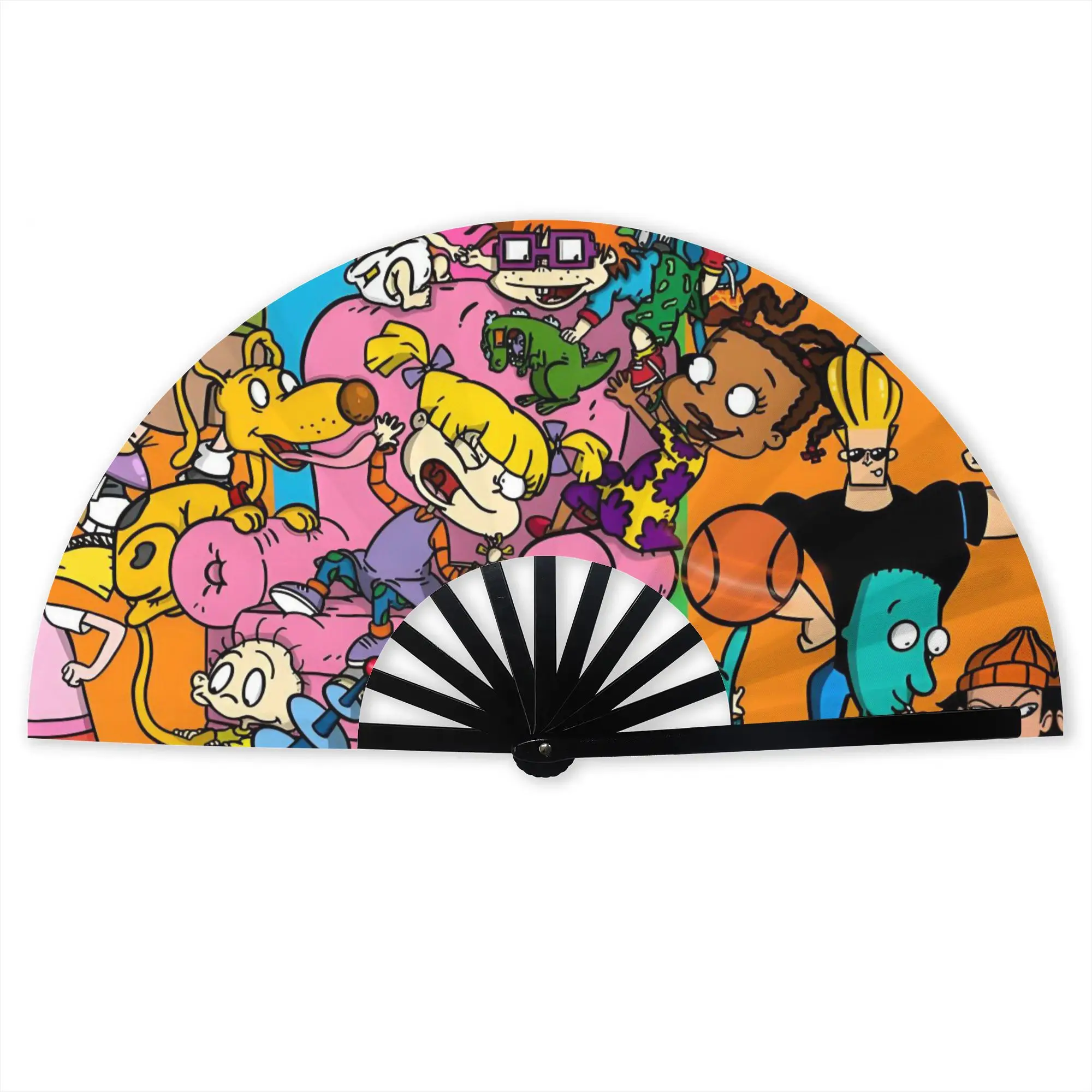 90s Nostalgia R-Rugrats Folding Hand Fan Retro Polyester Fabric Fan Novelty Summer Accessory Decorative Fans
