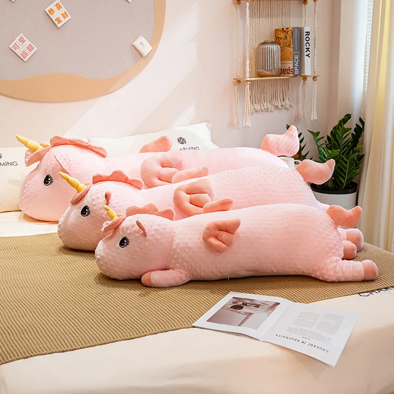 100/120 センチメートル漫画クールロングストリップユニコーンぬいぐるみ枕ソフト夏コールド生地ユニコーン動物ぬいぐるみ家の装飾