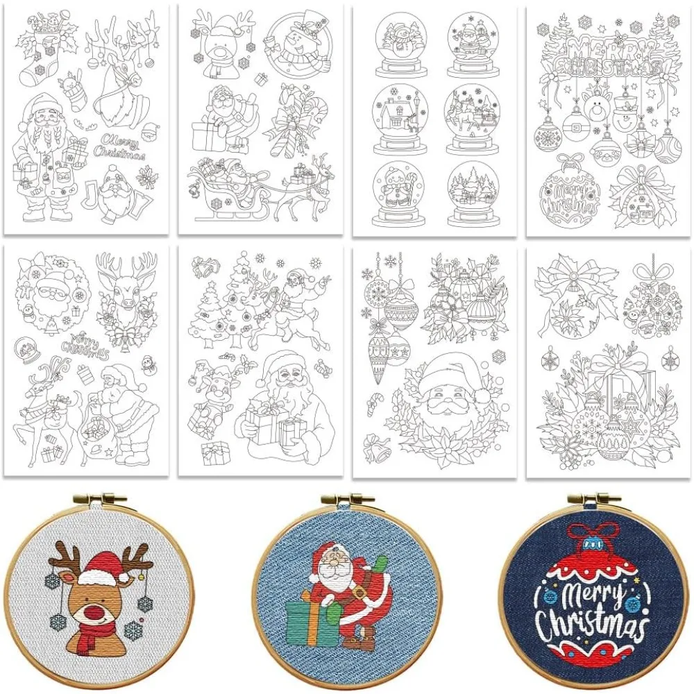 

Водорастворимые вышивальные наклейки для начинающих: Дед Мороз и шар, 8 листов, 47 штук, с 47 клейкими стиками для удаления.