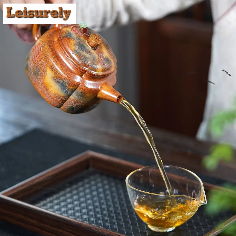 420ml Traditional Yixing Purple Clay Teapots Handmade Square Dezhong Pot Raw Ore Section Mud Tea Infuser Kettle Zisha Tea Set
