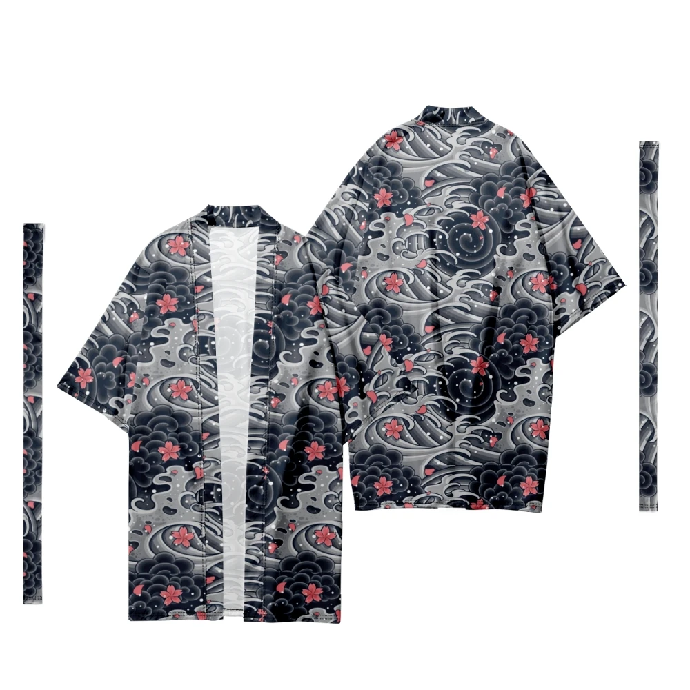 

Men's Japanese Sakura Pattern Long Kimono Cardigan Men's Samurai Costume Kimono Traditional Kimono Shirt Yukata Jacket 9