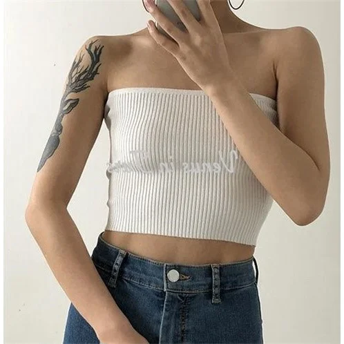 Cseta Versátil de Camada Base, Top Tubular de Malha com Decote Reto, Top Curto de Cintura Alta, Exposição do Umbigo, Ajust...