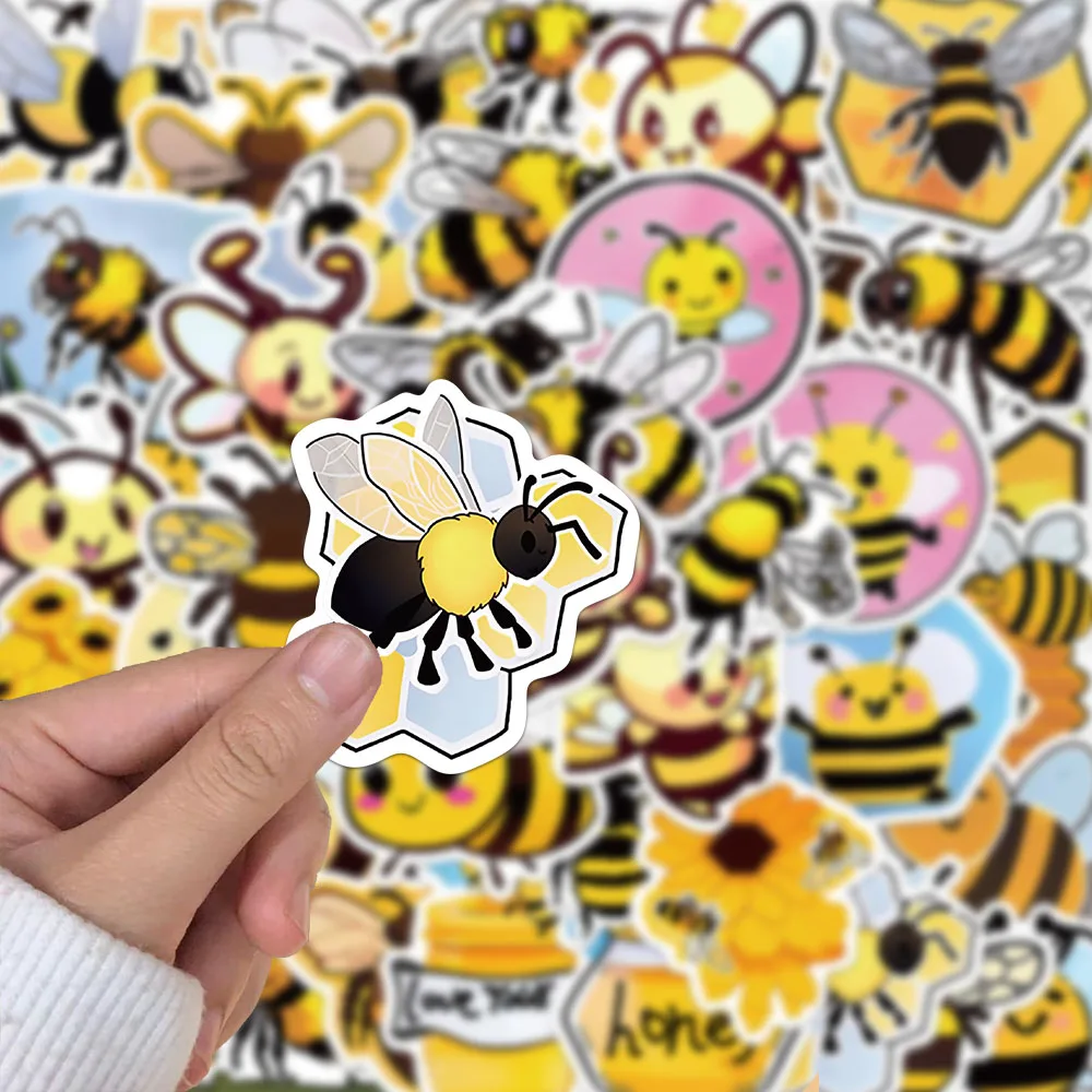 50 pçs criativo abelha bonito dos desenhos animados adesivos decorativos notebook casos de telefone diy adesivos à prova dwaterproof água