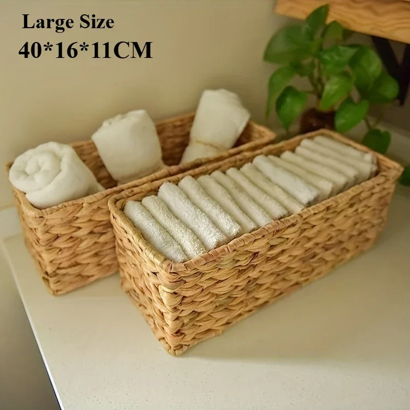 1pc Storage Baskets Rattan Kitchen Fruit Bowls Mushroom Rattan Laundry Plant Wicker Box Flower Bin Desk Rectangle Travel 15in