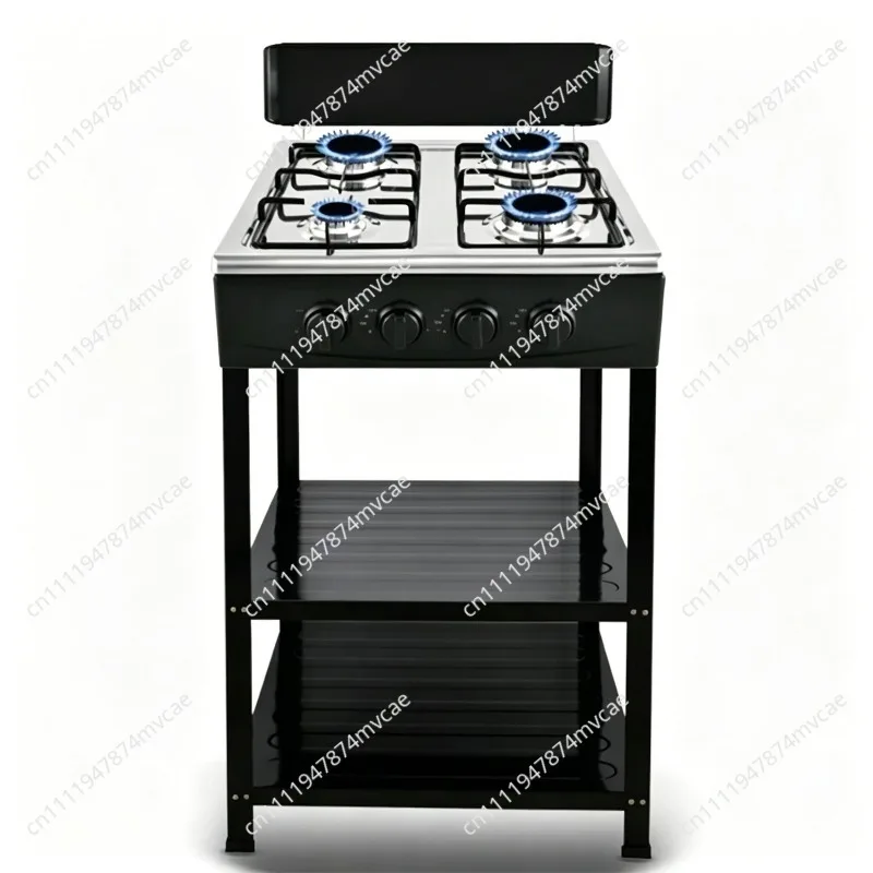 Gas four stoves panel household low-energy desktop flameout protection glass rotating fire with shelf
