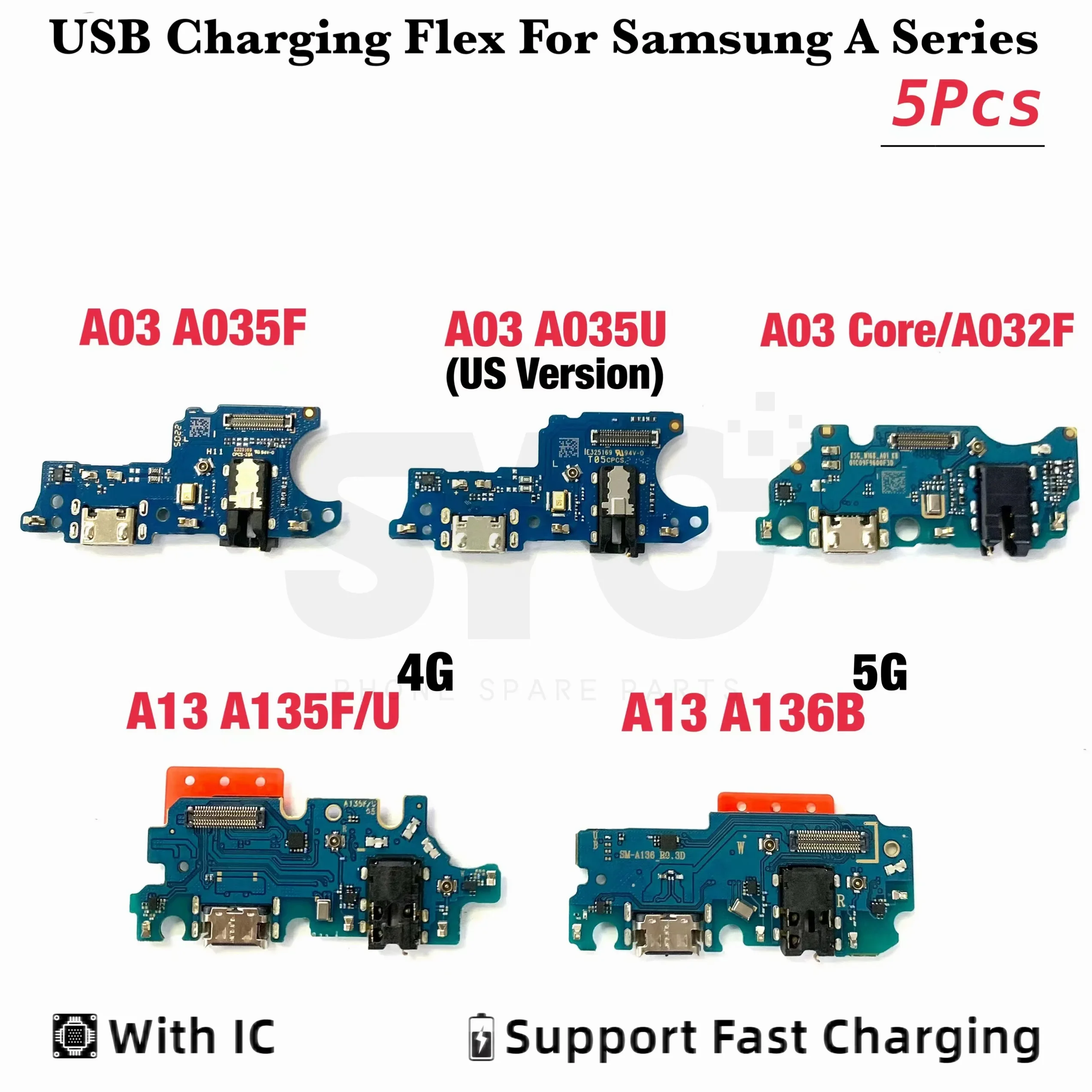 

5Pcs USB Charger Port Jack Dock Connector Flex Cable For Samsung A03 Core A035 A13 A135F A032F A136 Charging Board Module Ports