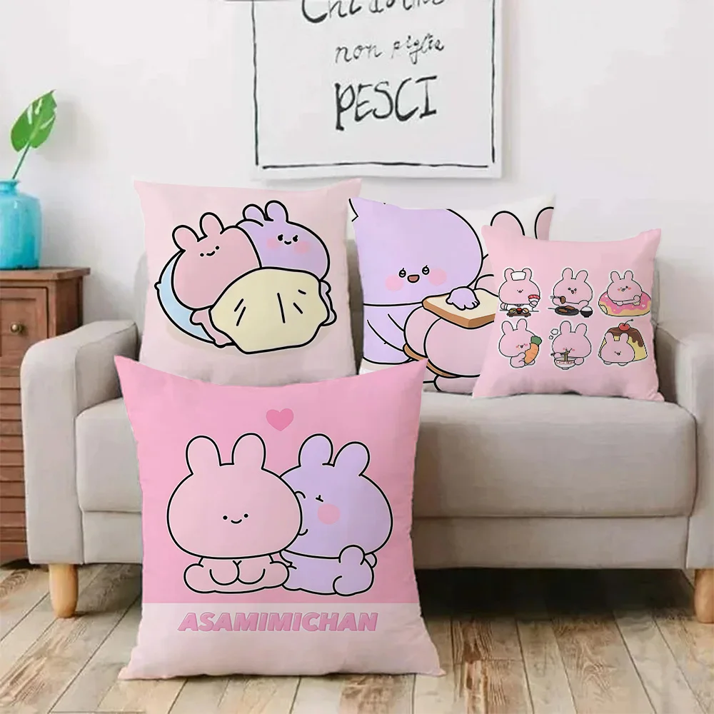 Pillow Covers Cartoon Asamimichaan Asleep Cute Asamimi Sofa Decorative Home Double-sided Printing Short Plush Cute Cushion Cover