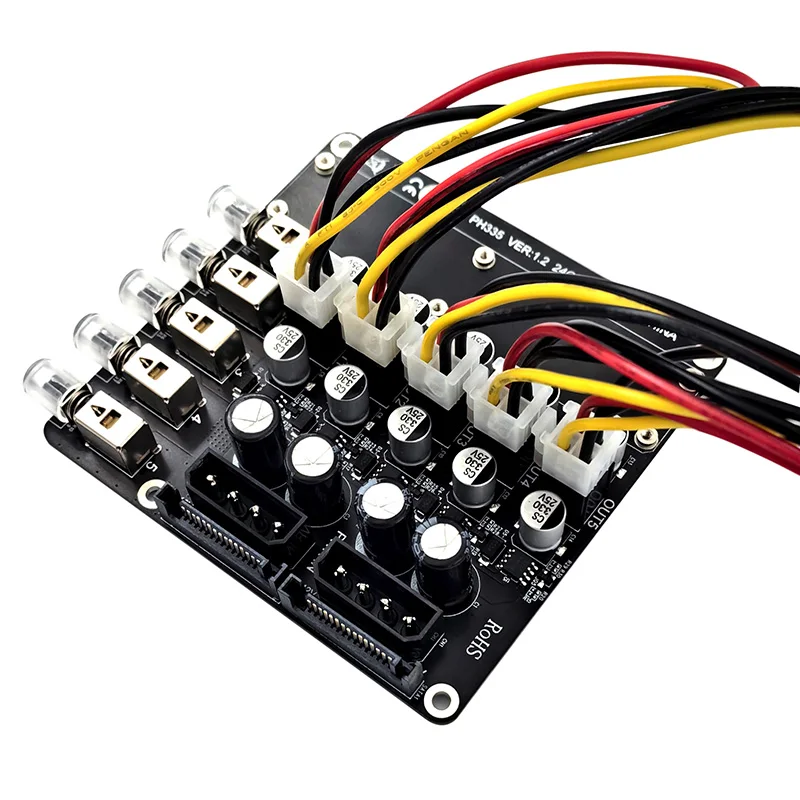 Power Control Switch Switcher 2x SATA + 2x 4Pin to ATX Quad for HDD CD-ROM 4Pin 5/12V Power Supply Breakout Board Module Adapter