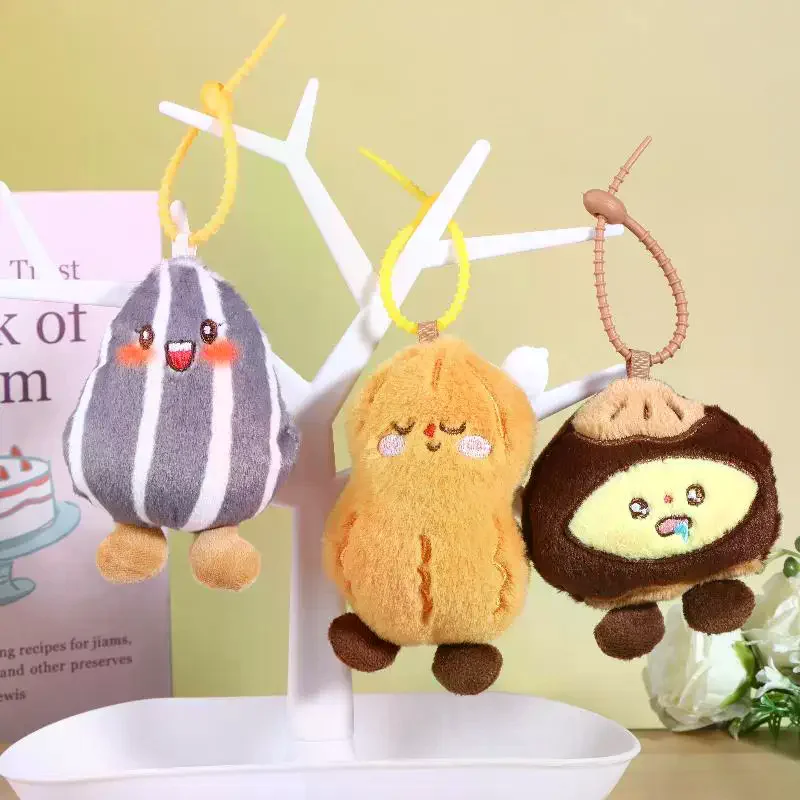 Keyring Plush Chestnut Peanut Pistachio Sunflower Seed Cute Doll Pendant for Purse School Bag Accessories