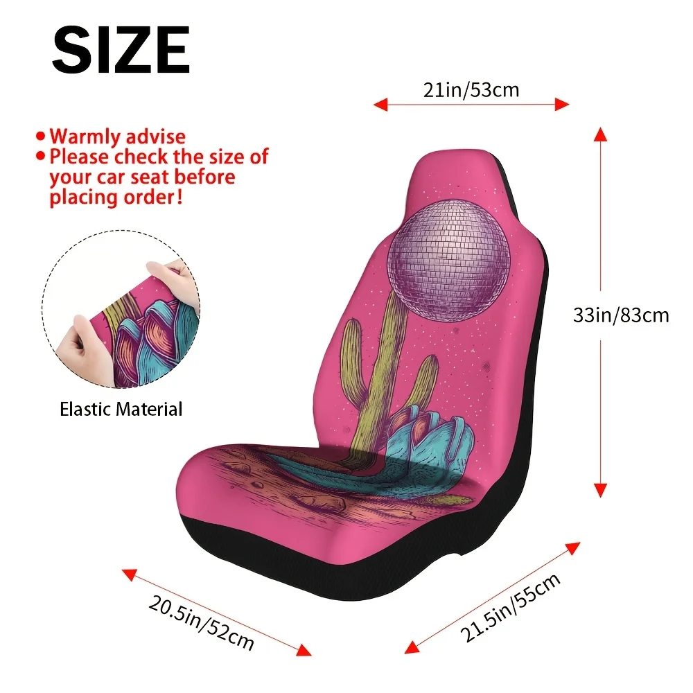 Set Of 2, Themed Car Seat Covers Featuring A Western Desert Disco Scene – A Fashionable Complete Set For Two Front Seats, Design