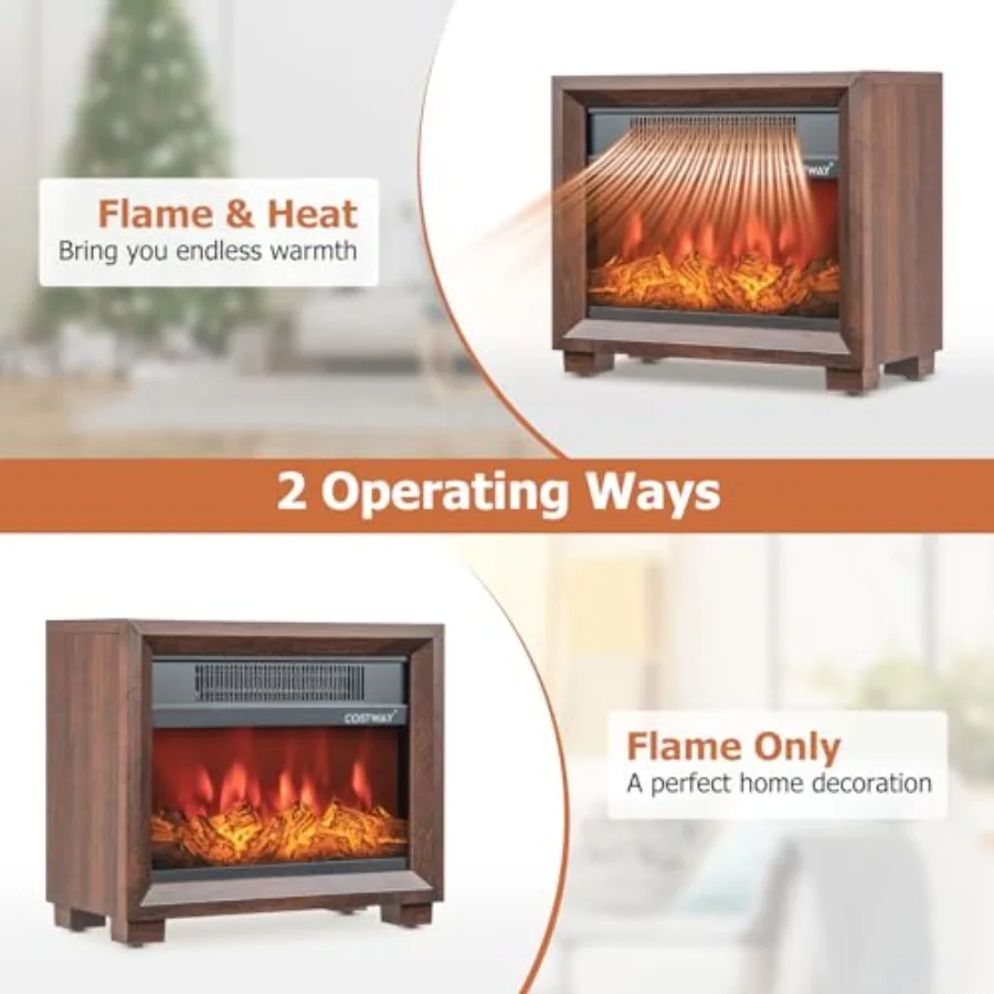 13-дюймовый небольшой электрический каминный обогреватель, мини-деревянная печь для камина с ярким эффектом пламени для внутреннего использования в гостиной и