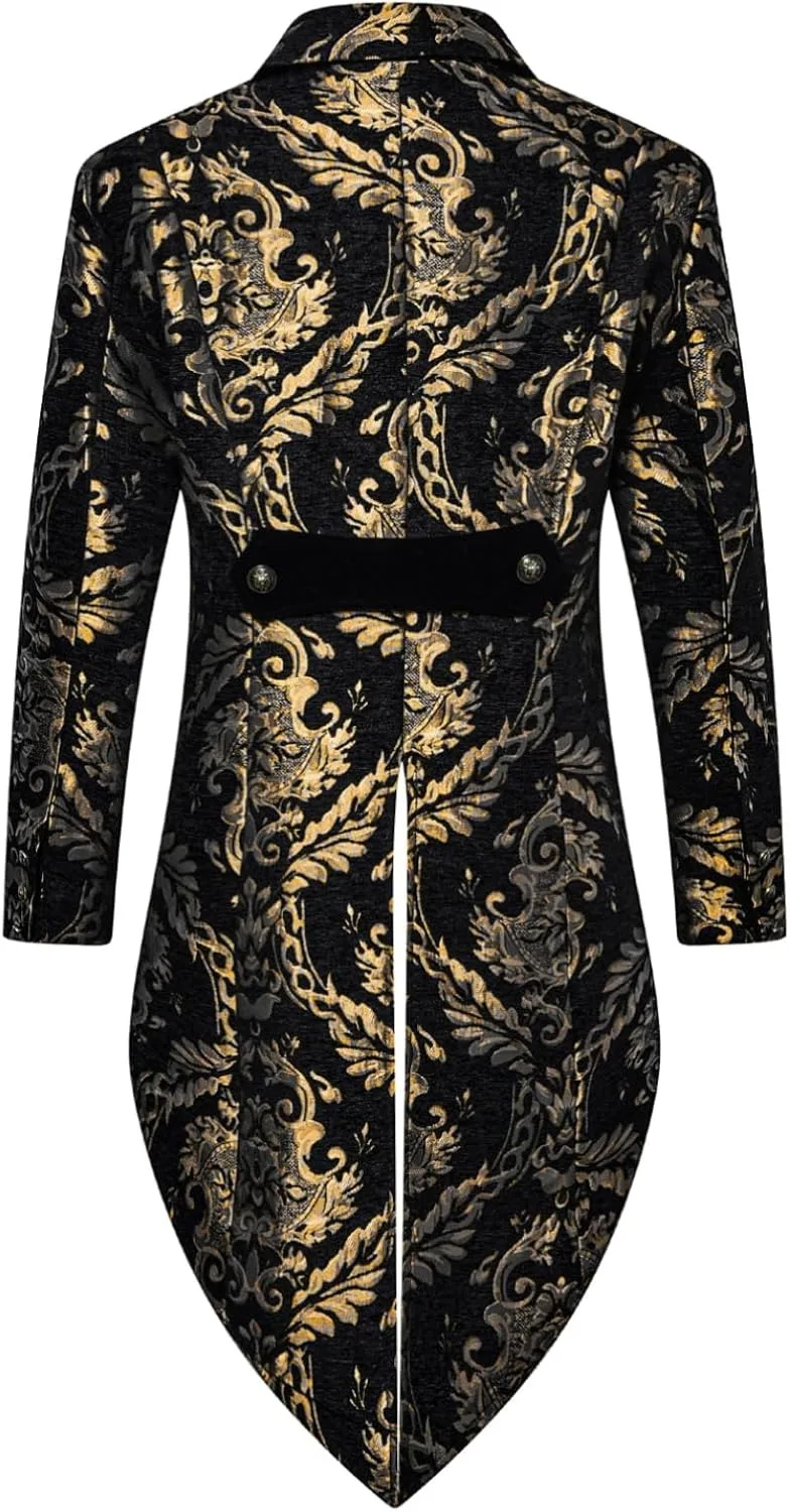 Дьявол мода мужской готический стимпанк фрак куртка черная парча дамасская свадьба