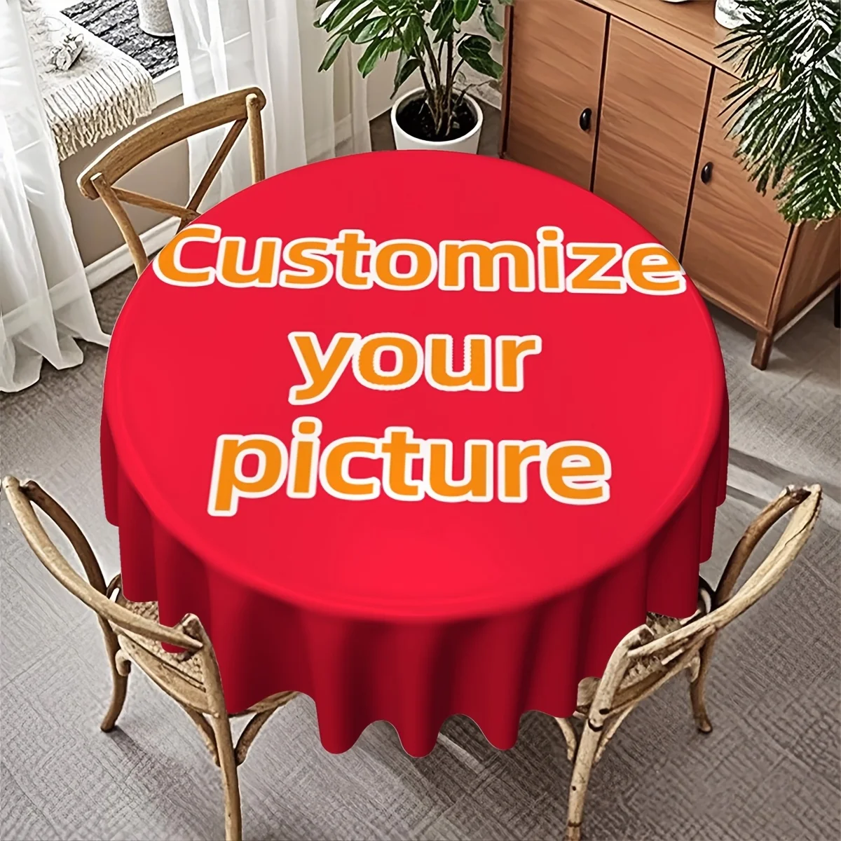 1pc 2D FLAT 60/70 Inch Custom Photo Round Tablecloth, Any Photo Pattern You Want Printed, Very Suitable for Home Kitchen Decor