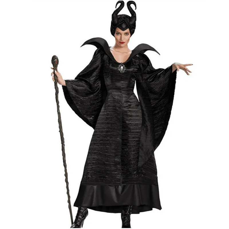 

Witch Costume Dark Witch Queen Dress Women Halloween Gothic Vampire Costume Stepmother Witch Dress Hat