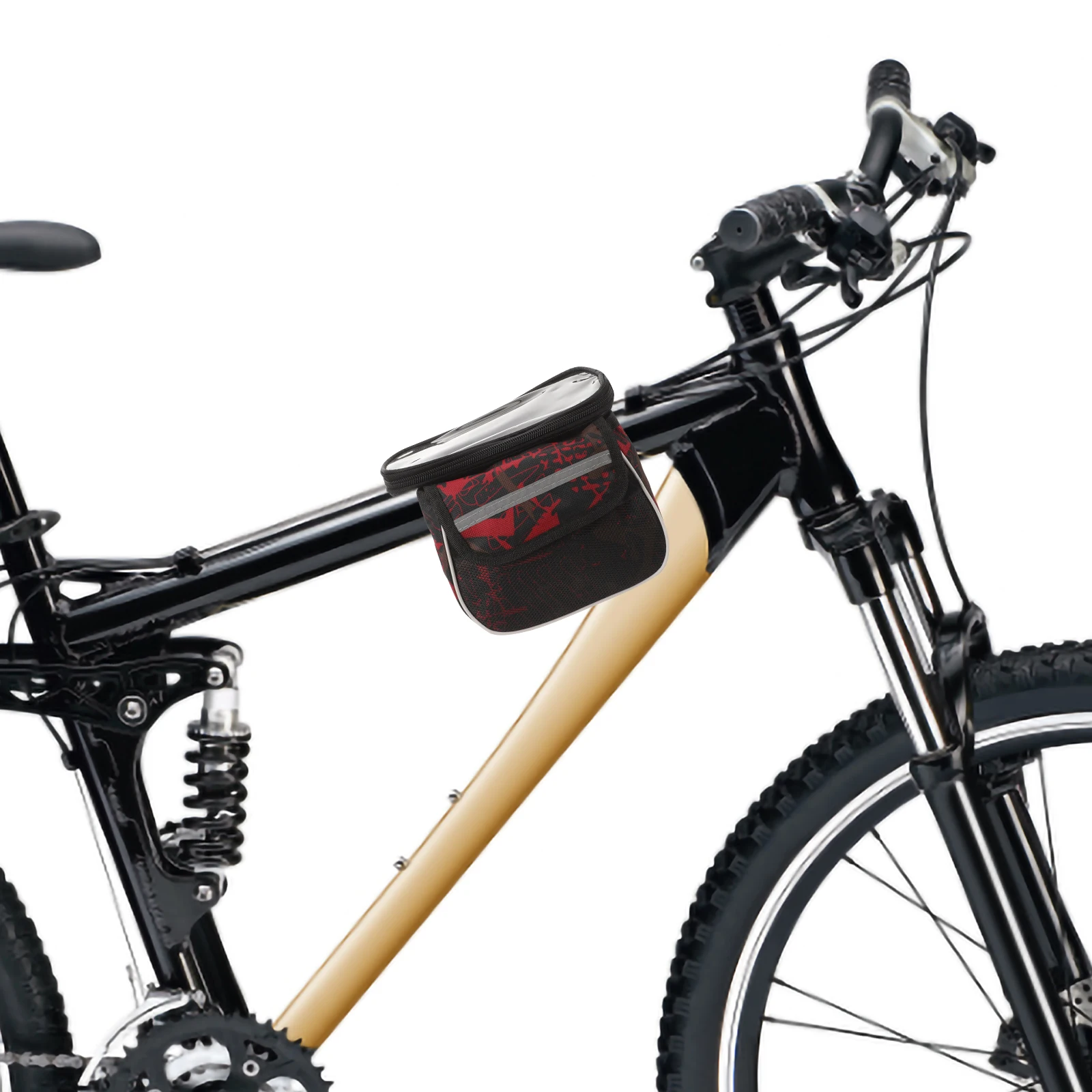 

Bike Pouch 6.2 Inch Camo Red with Cover Sturdy Smooth Zipper Road Mountain Commuting