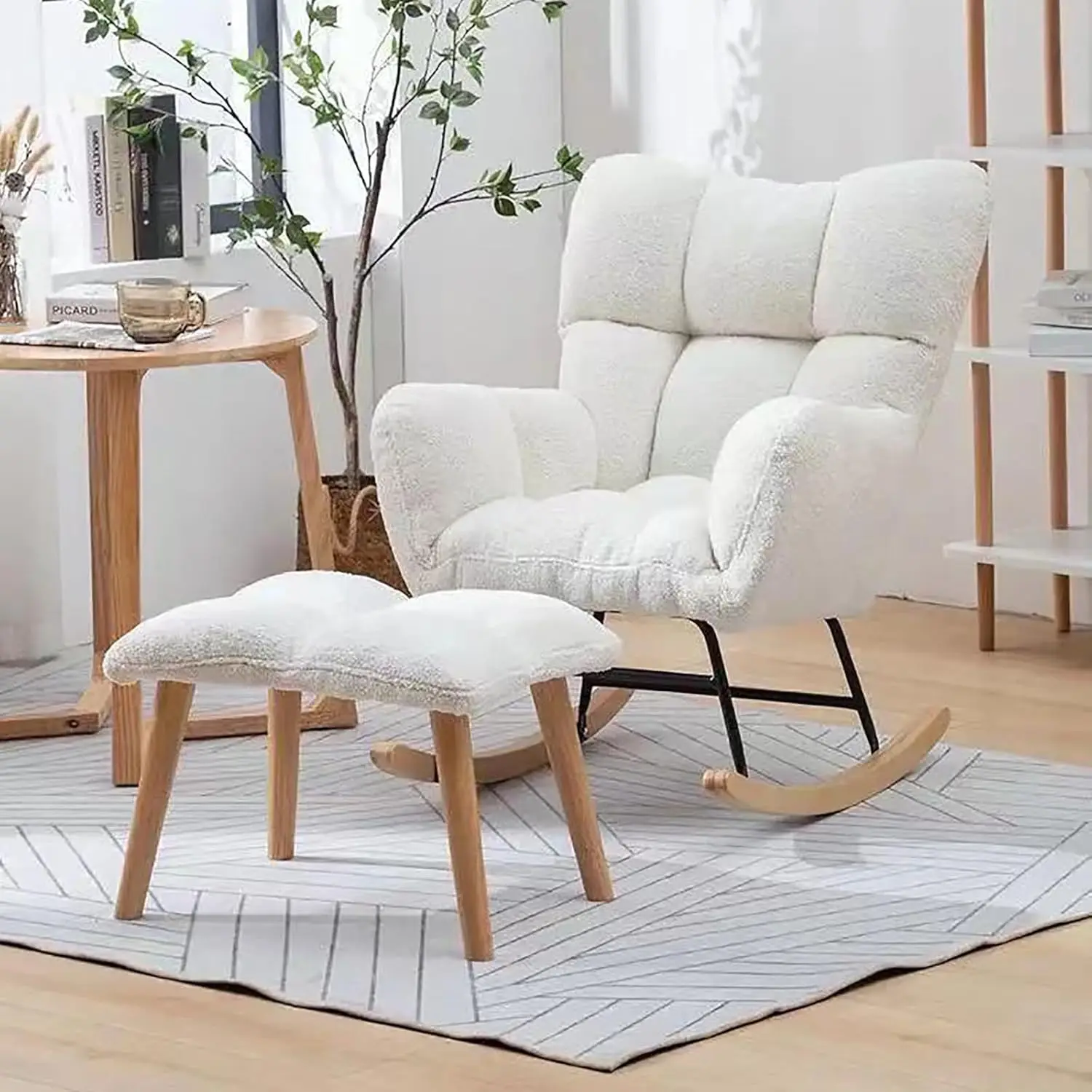 Armchair Relaxing Padded Seat, with Footstool, for Living Room Bedroom OfficeLeisure Relax Chair Withfootstool white