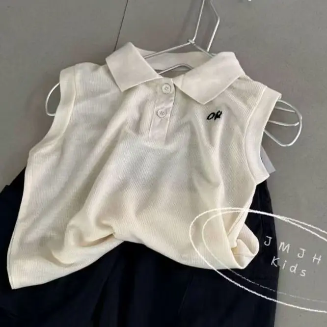 Boys T-shirt 2026 Spring Summer New Children's Clothing Korean Style Boys and Girls Letter Embroidery Casual Vest