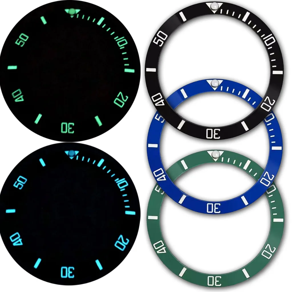 38MM C3 Super Luminous Black Blue Green Ceramics Bezel Sloping Diving Watch Insert Fit Sub Watch Case Insert Ring