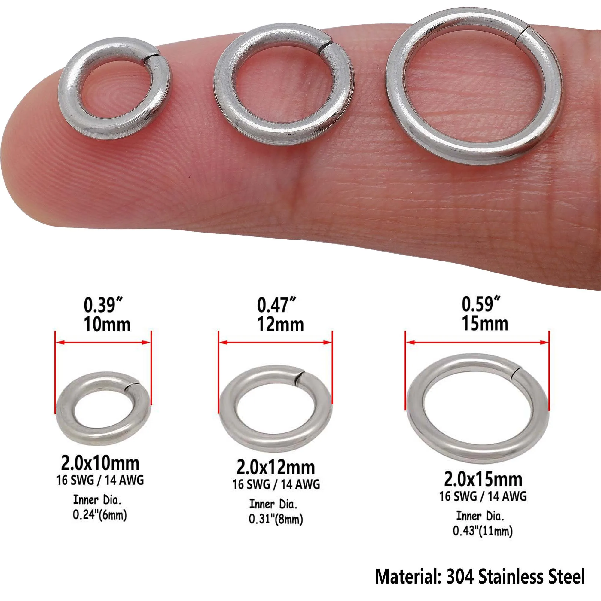 스테인리스강 점프 링, 원형 금속 분할 폐쇄, 250, 1000, 5000 개, 7mm, 15mm