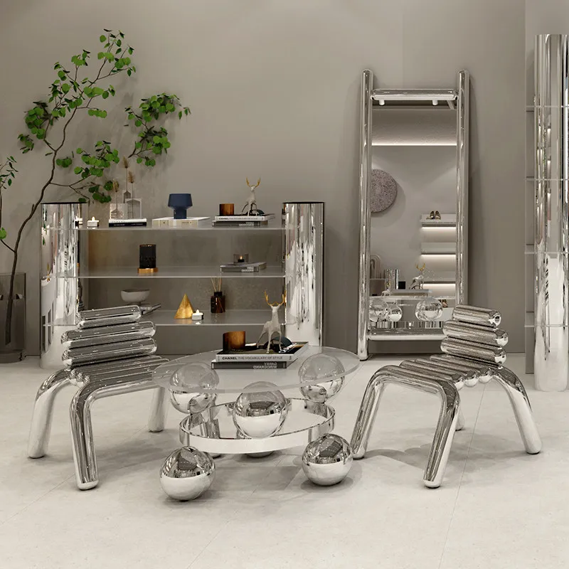 

Mirror stainless steel coffee table display props display stool chair women's clothing store table